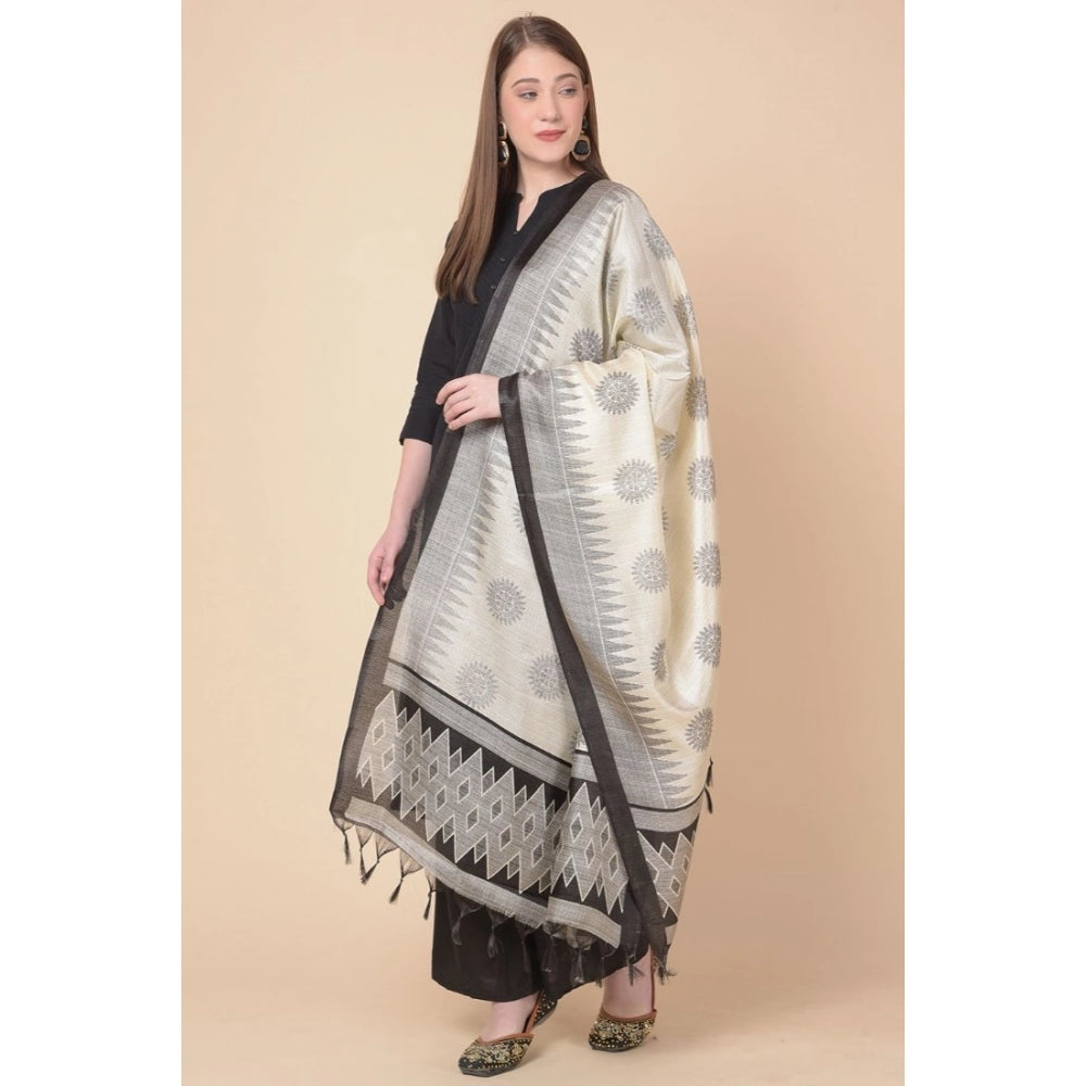 Women's Art Silk Printed Dupatta (Black, Length: 2.25 to 2.50 Mtr)