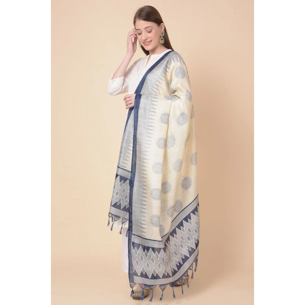 Women's Art Silk Printed Dupatta (Blue, Length: 2.25 to 2.50 Mtr)