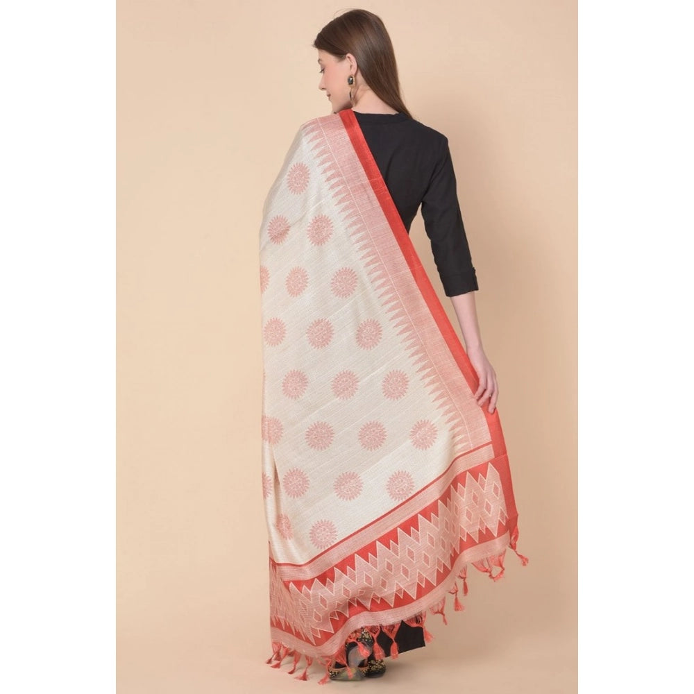 Women's Art Silk Printed Dupatta (Red, Length: 2.25 to 2.50 Mtr)