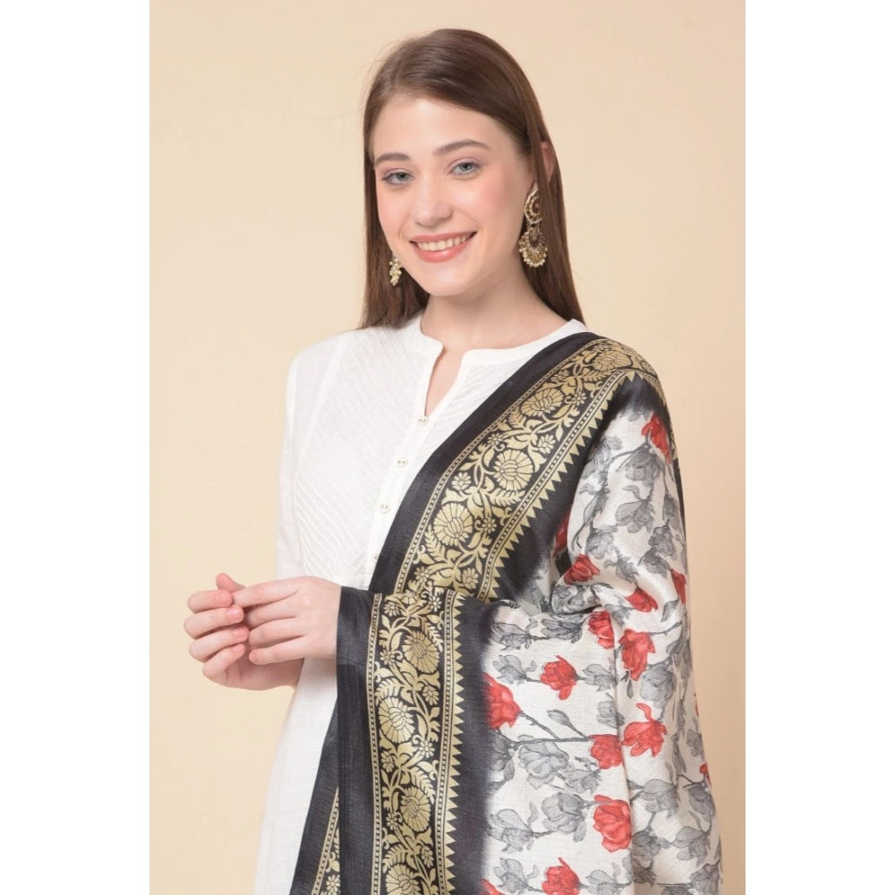 Women's Art Silk Printed Dupatta (Black, Length: 2.25 to 2.50 Mtr)
