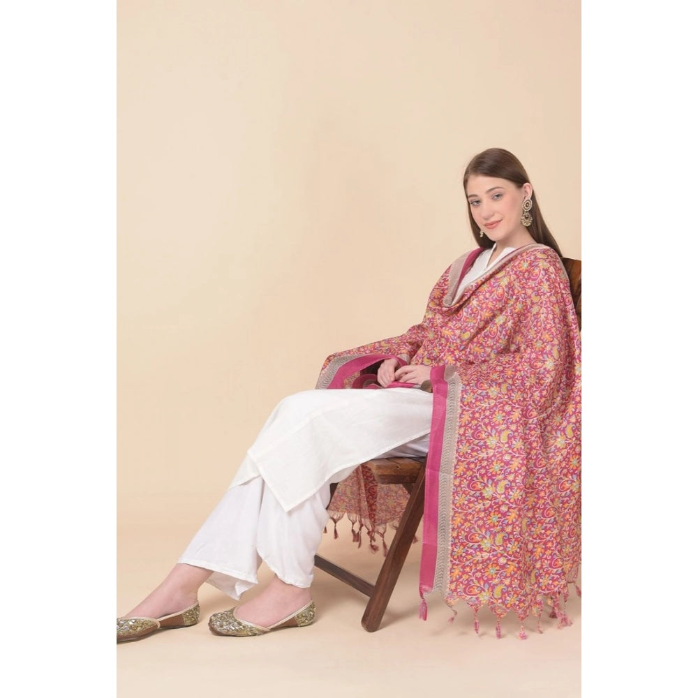 Women's Art Silk Printed Dupatta (Pink, Length: 2.25 to 2.50 Mtr)