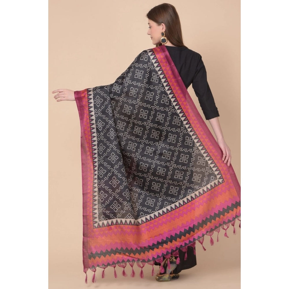 Women's Art Silk Printed Dupatta (Black, Length: 2.25 to 2.50 Mtr)
