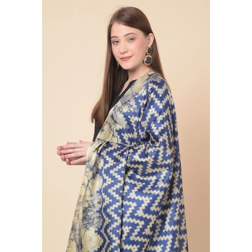 Women's Art Silk Printed Dupatta (Blue, Length: 2.25 to 2.50 Mtr)
