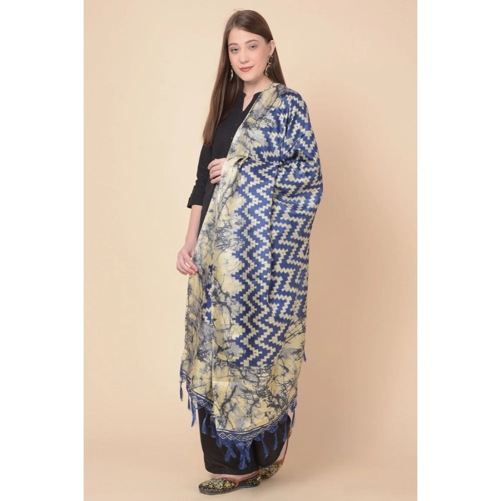 Women's Art Silk Printed Dupatta (Blue, Length: 2.25 to 2.50 Mtr)