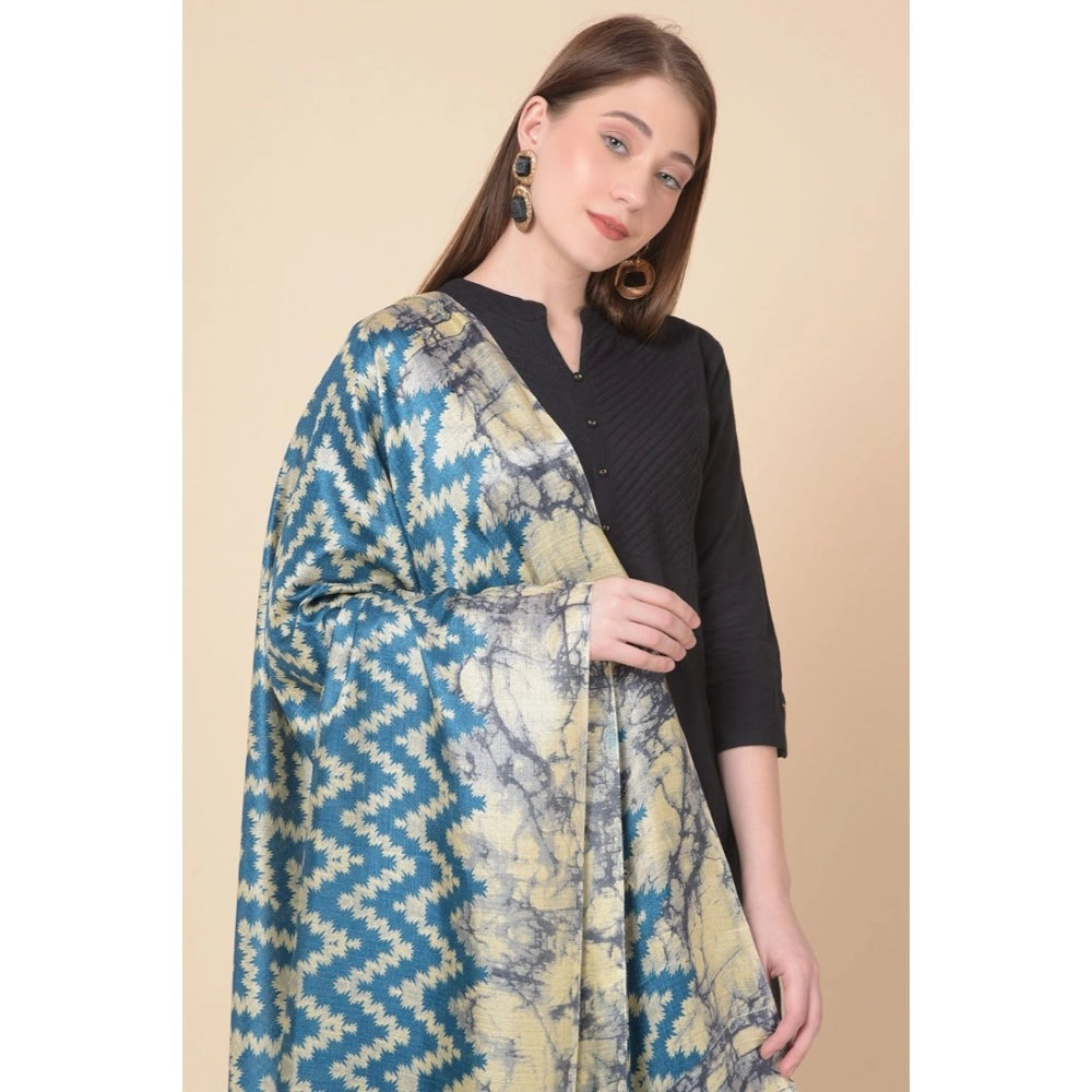 Women's Art Silk Printed Dupatta (Blue, Length: 2.25 to 2.50 Mtr)