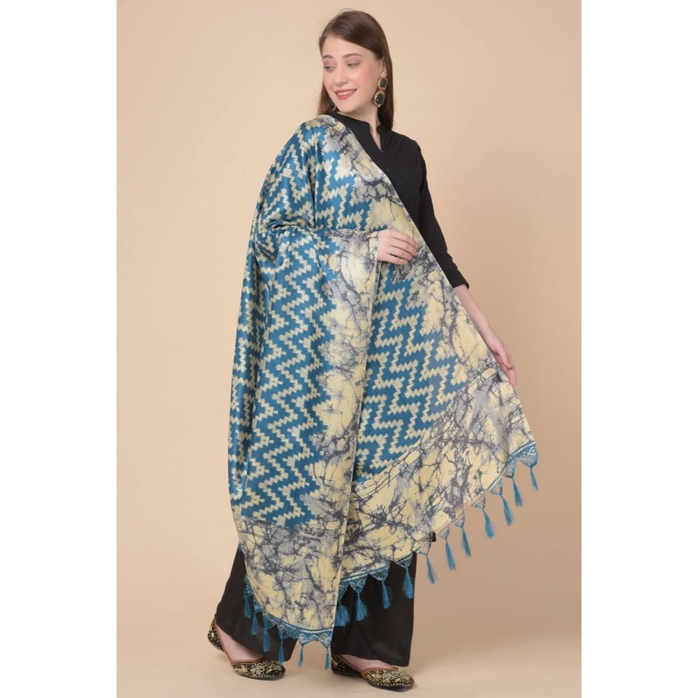 Women's Art Silk Printed Dupatta (Blue, Length: 2.25 to 2.50 Mtr)