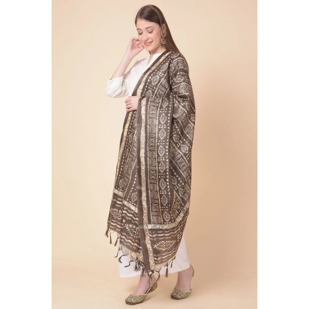 Women's Art Silk Printed Dupatta (Brown, Length: 2.25 to 2.50 Mtr)