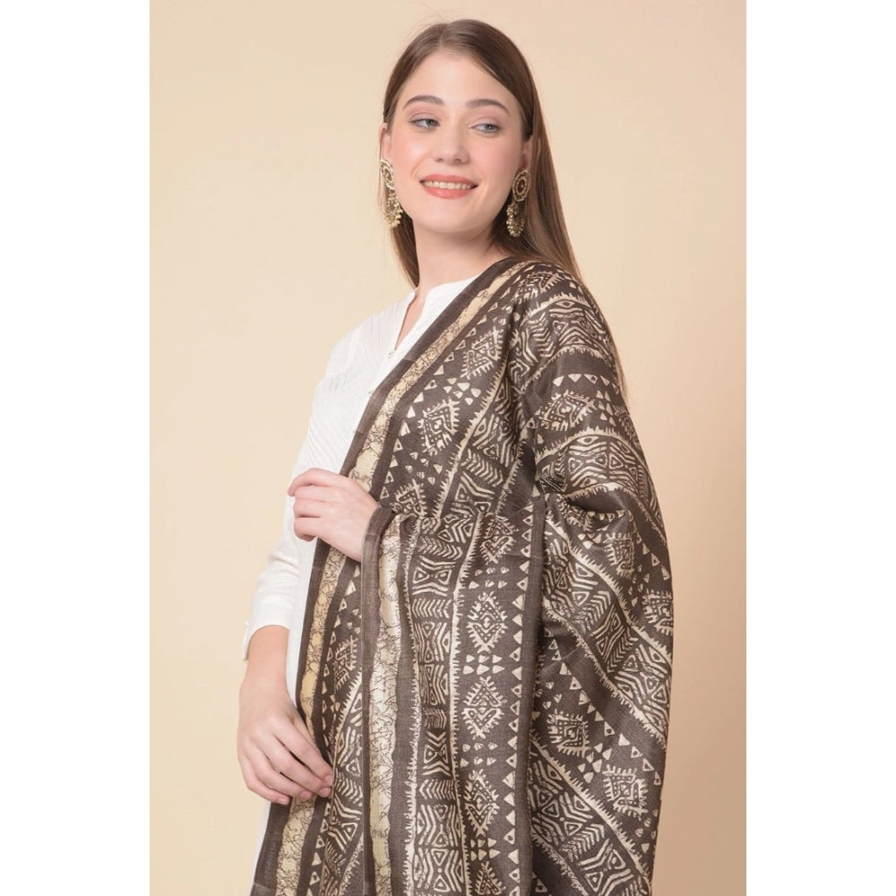 Women's Art Silk Printed Dupatta (Brown, Length: 2.25 to 2.50 Mtr)