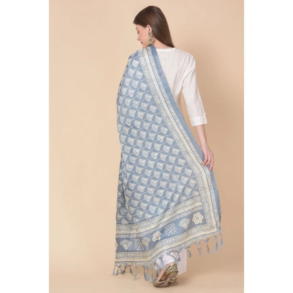 Women's Art Silk Printed Dupatta (Grey, Length: 2.25 to 2.50 Mtr)
