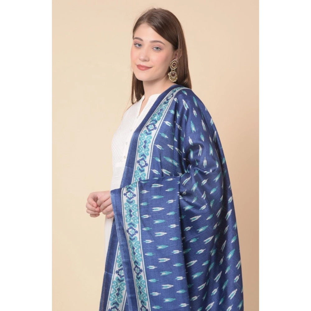 Women's Art Silk Printed Dupatta (Blue, Length: 2.25 to 2.50 Mtr)