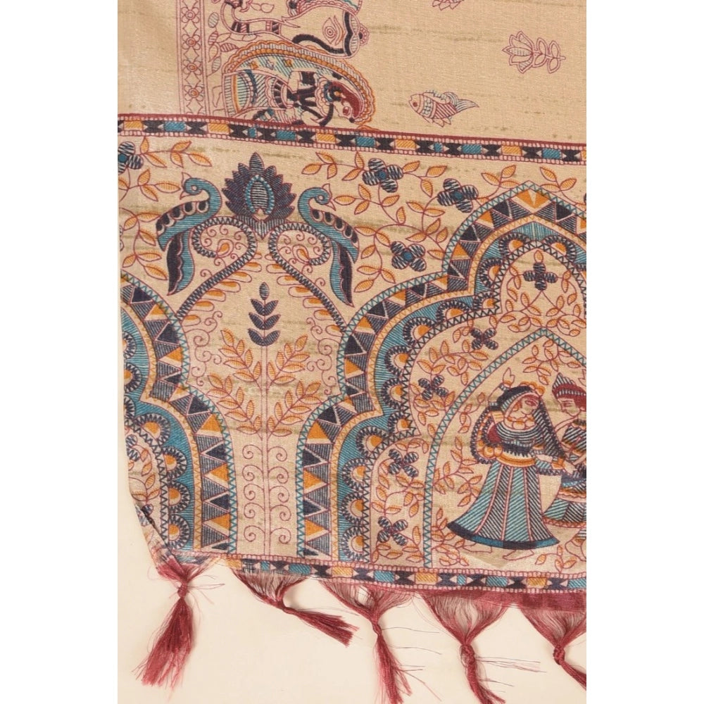 Women's Art Silk Printed Dupatta (Gold, Length: 2.25 to 2.50 Mtr)