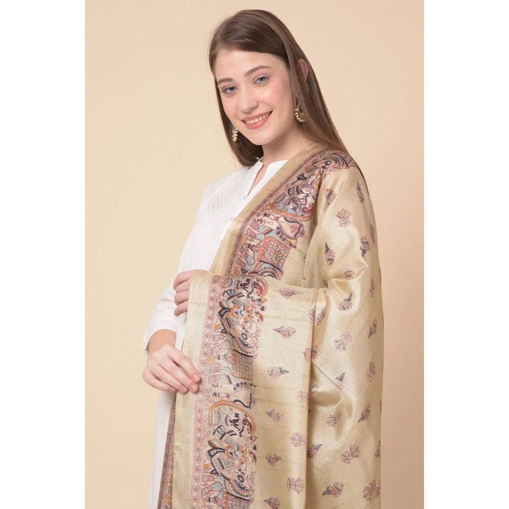 Women's Art Silk Printed Dupatta (Gold, Length: 2.25 to 2.50 Mtr)