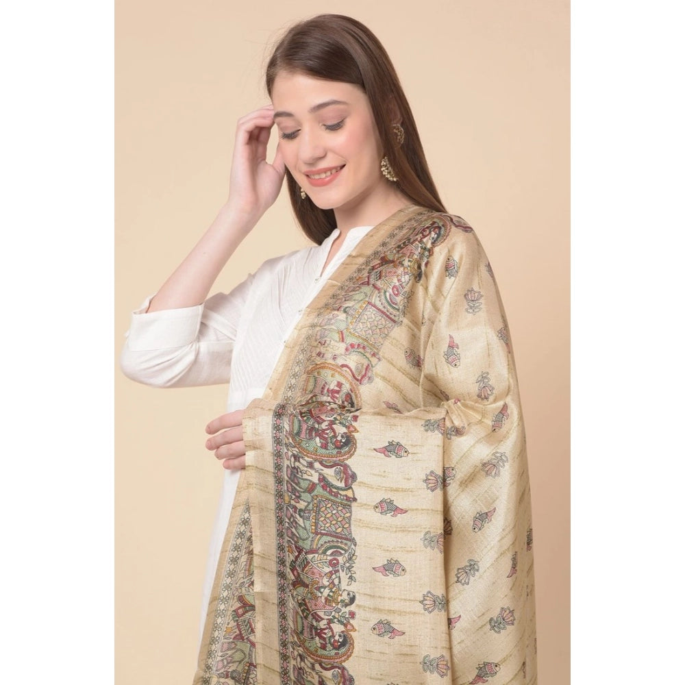 Women's Art Silk Printed Dupatta (Gold, Length: 2.25 to 2.50 Mtr)