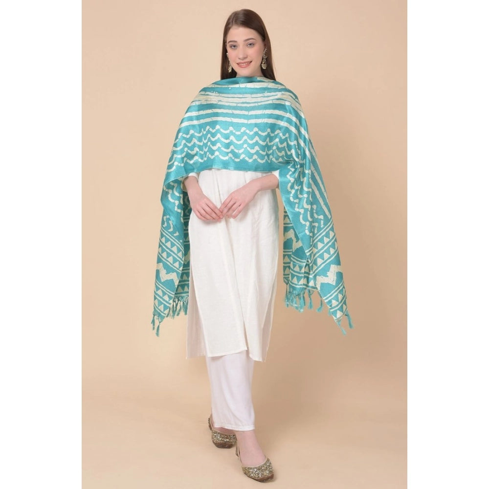 Women's Art Silk Printed Dupatta (Turquoise, Length: 2.25 to 2.50 Mtr)