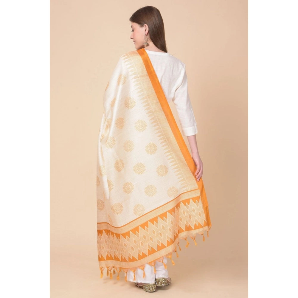 Women's Art Silk Printed Dupatta (Orange, Length: 2.25 to 2.50 Mtr)