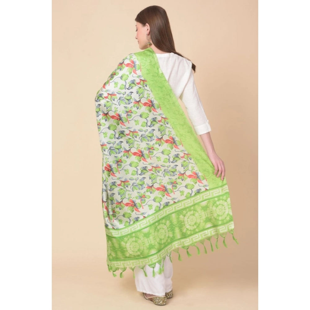 Women's Art Silk Printed Dupatta (Light Green, Length: 2.25 to 2.50 Mtr)