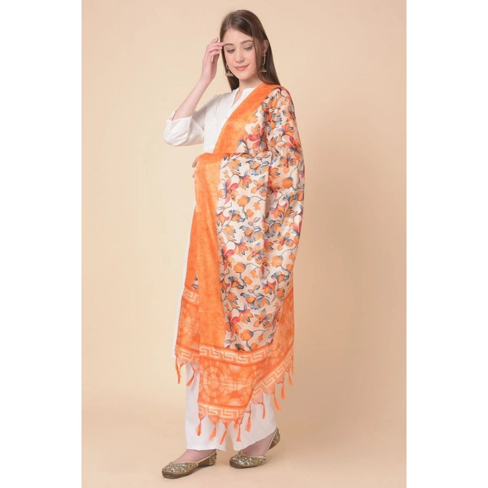 Women's Art Silk Printed Dupatta (Orange, Length: 2.25 to 2.50 Mtr)
