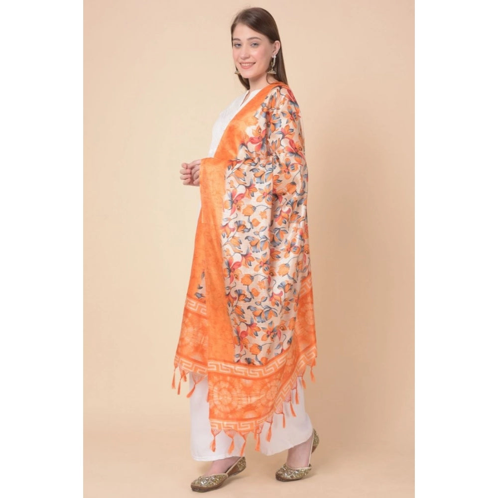 Women's Art Silk Printed Dupatta (Orange, Length: 2.25 to 2.50 Mtr)