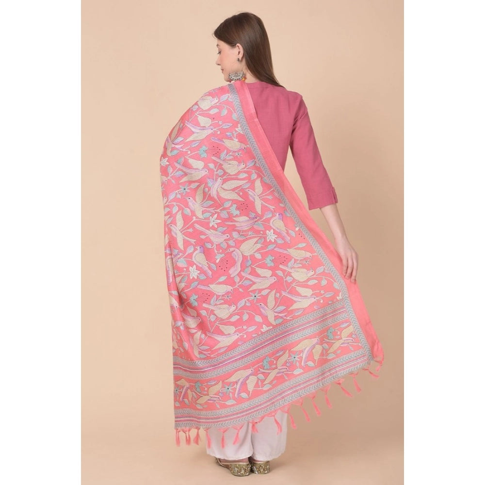Women's Art Silk Printed Dupatta (Pink, Length: 2.25 to 2.50 Mtr)
