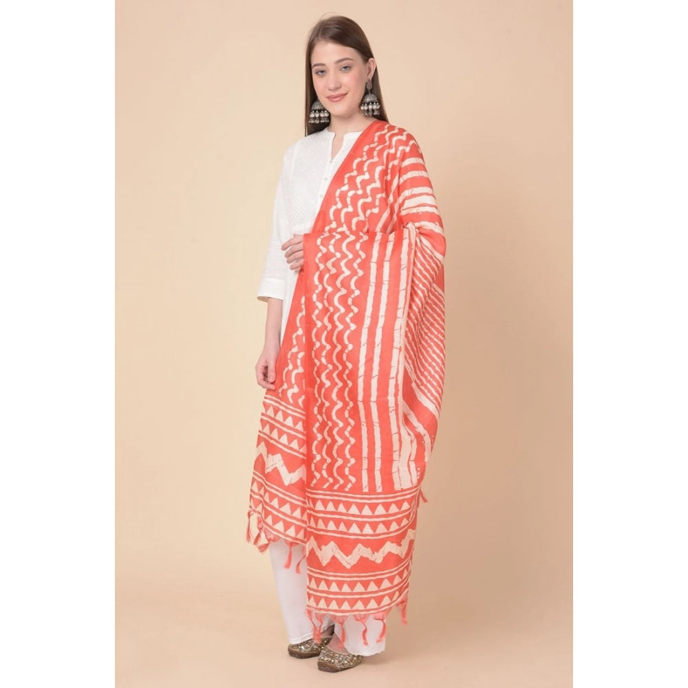 Women's Art Silk Printed Dupatta (Orange, Length: 2.25 to 2.50 Mtr)