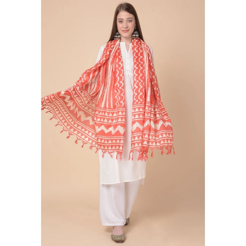 Women's Art Silk Printed Dupatta (Orange, Length: 2.25 to 2.50 Mtr)