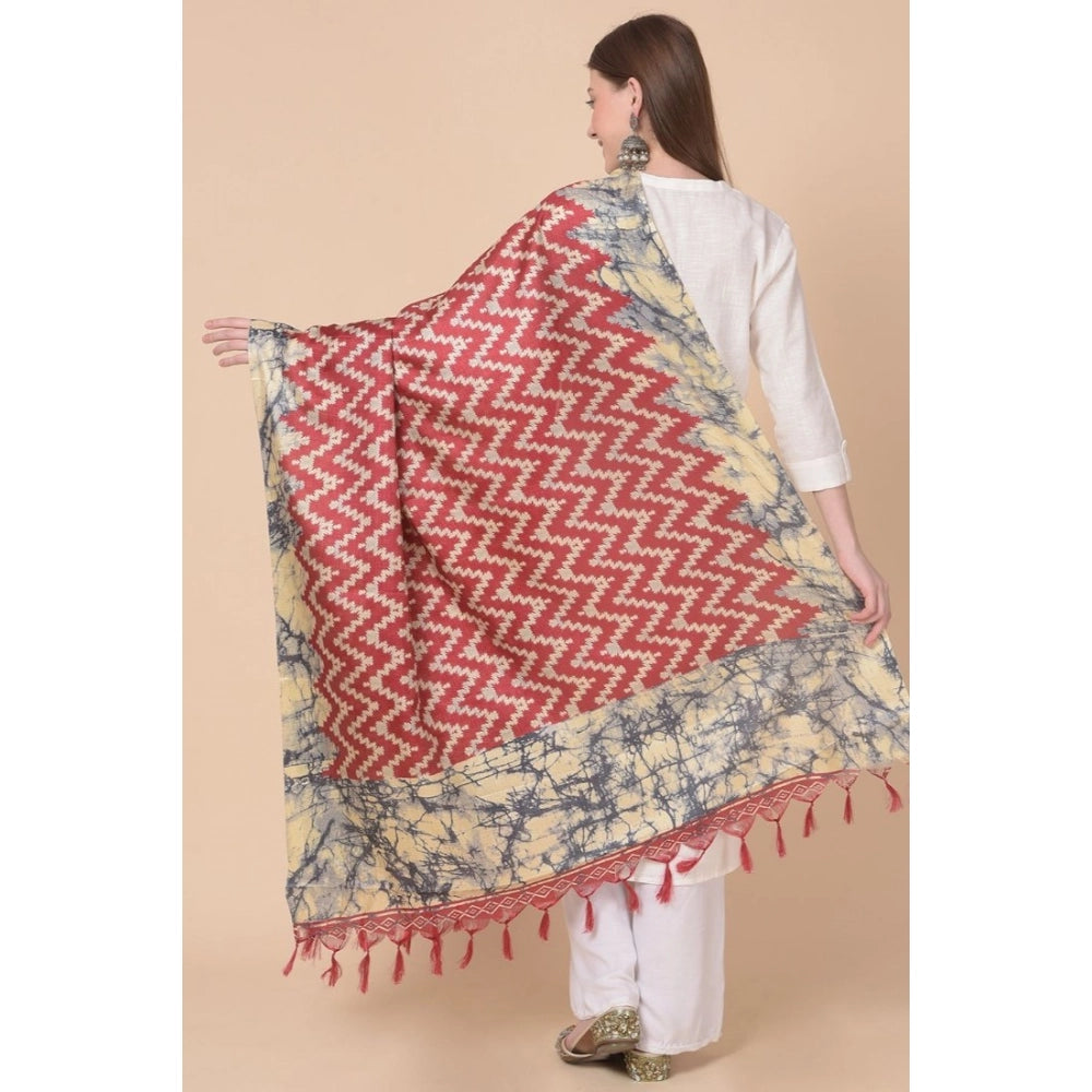 Women's Art Silk Printed Dupatta (Maroon, Length: 2.25 to 2.50 Mtr)