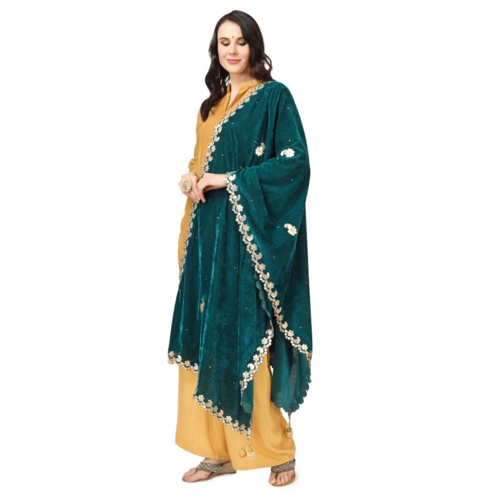 Women's Velvet Gotta Patti Dupatta (Dark Green, Length: 2.25 to 2.50 Mtr)
