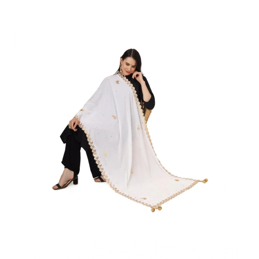 Women's Velvet Gotta Patti Dupatta (White, Length: 2.25 to 2.50 Mtr)