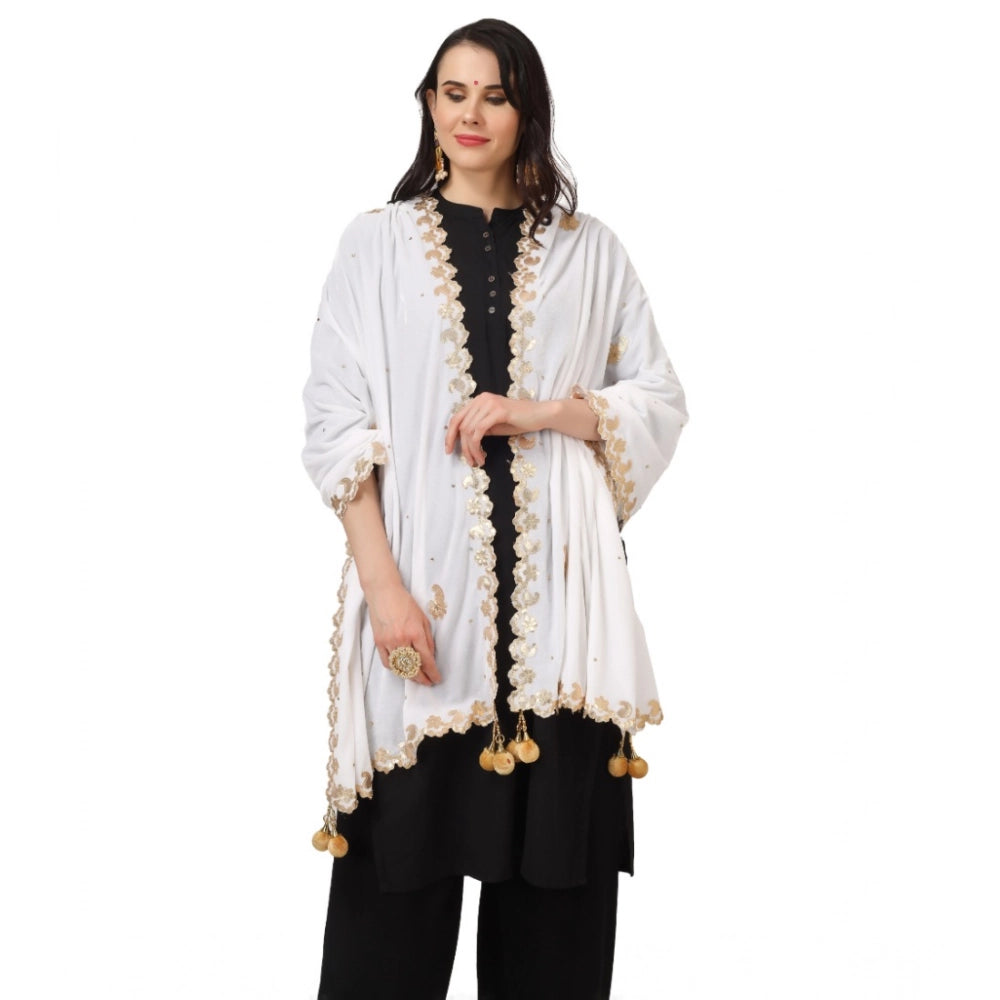 Women's Velvet Gotta Patti Dupatta (White, Length: 2.25 to 2.50 Mtr)
