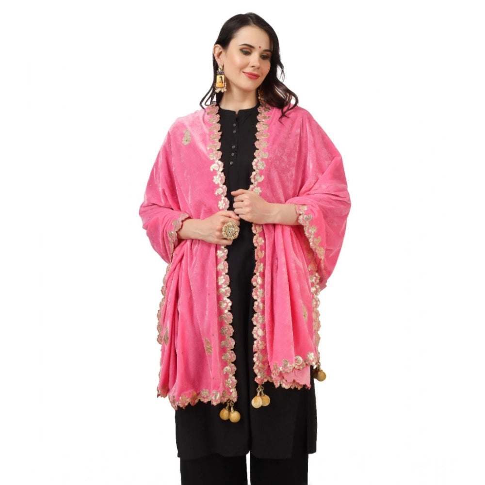 Women's Velvet Gotta Patti Dupatta (Pink, Length: 2.25 to 2.50 Mtr)