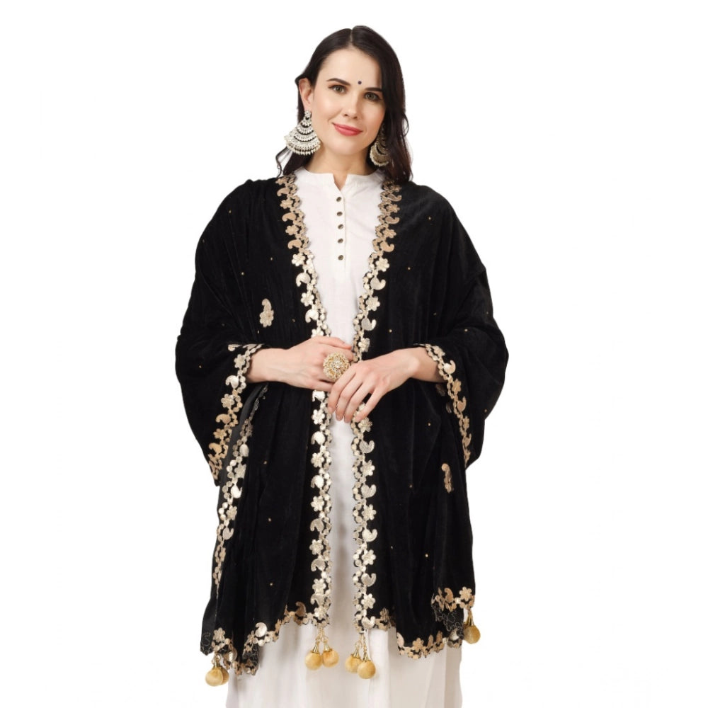 Women's Velvet Gotta Patti Dupatta (Black, Length: 2.25 to 2.50 Mtr)