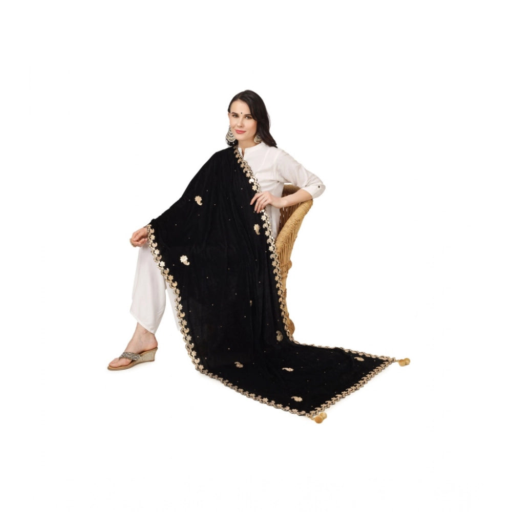 Women's Velvet Gotta Patti Dupatta (Black, Length: 2.25 to 2.50 Mtr)