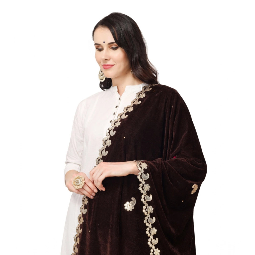 Women's Velvet Gotta Patti Dupatta (Brown, Length: 2.25 to 2.50 Mtr)