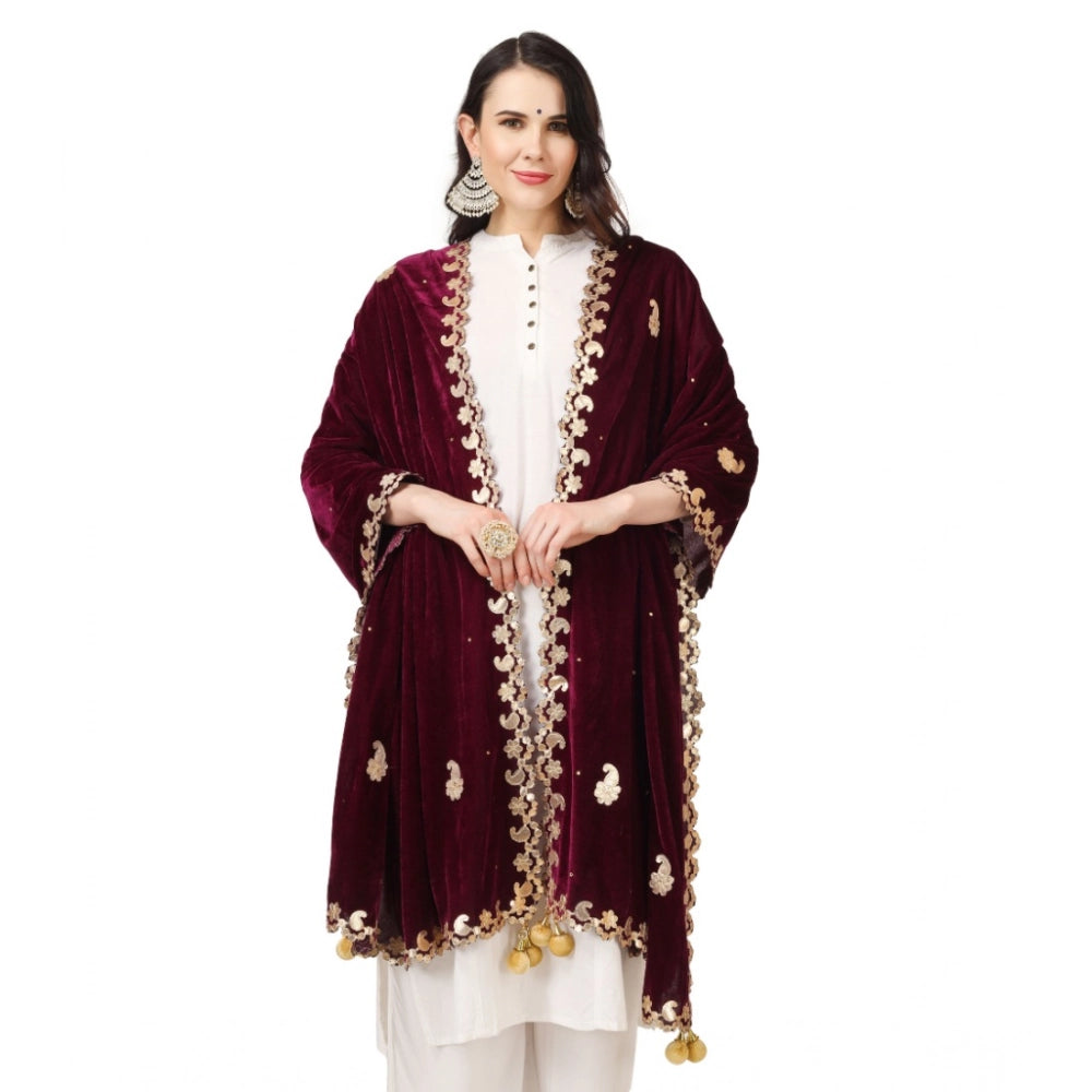Women's Velvet Gotta Patti Dupatta (Purple, Length: 2.25 to 2.50 Mtr)