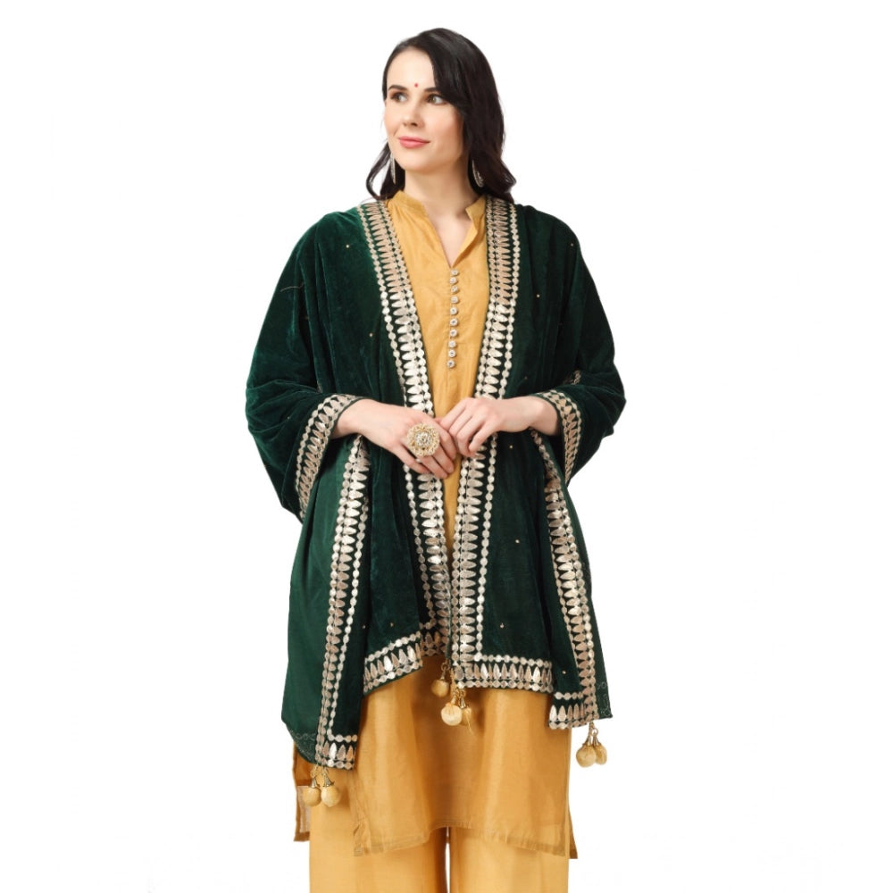 Women's Velvet Gotta Patti Dupatta (Green, Length: 2.25 to 2.50 Mtr)
