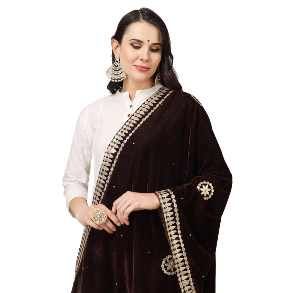 Women's Velvet Gotta Patti Dupatta (Brown, Length: 2.25 to 2.50 Mtr)