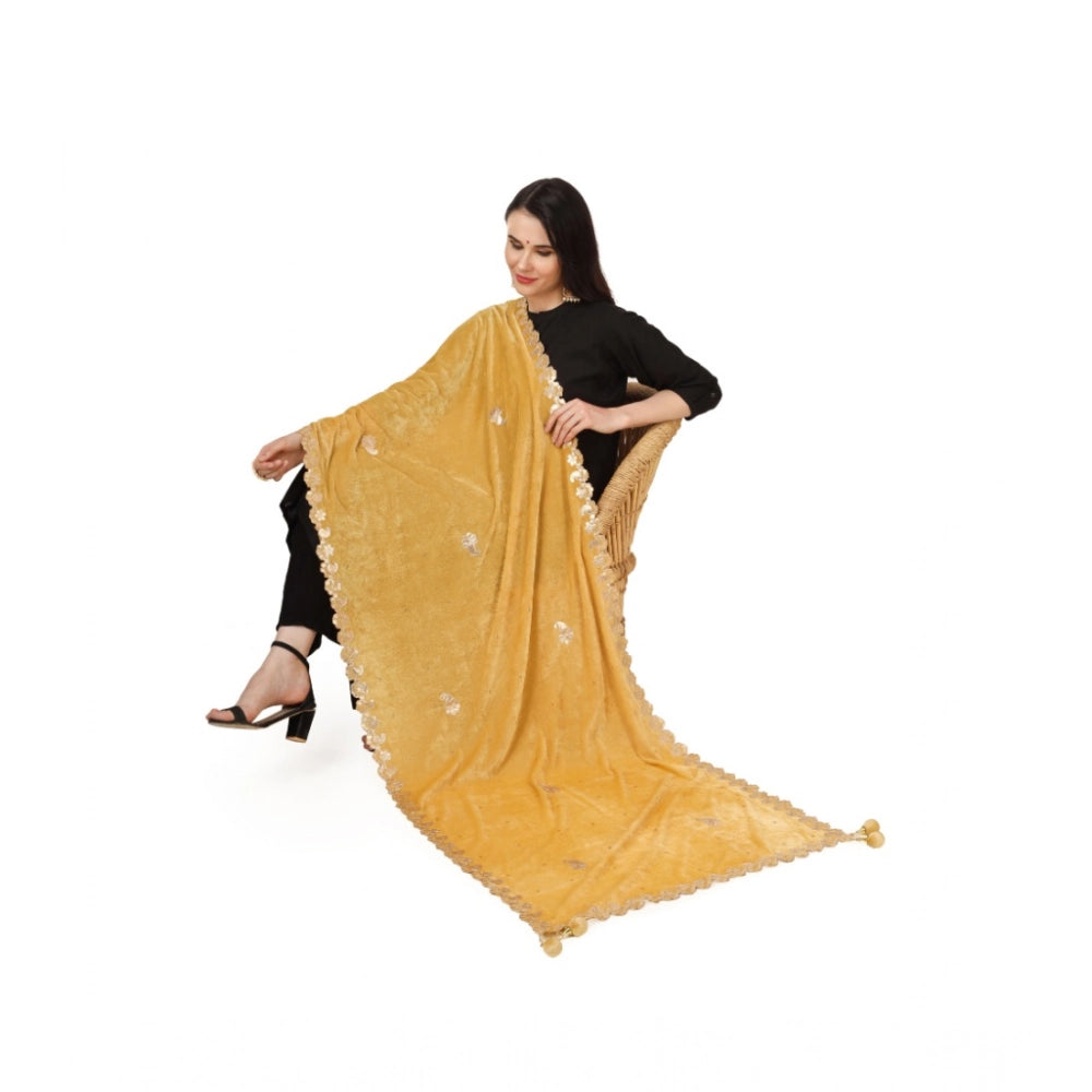Women's Velvet Gotta Patti Dupatta (Yellow, Length: 2.25 to 2.50 Mtr)