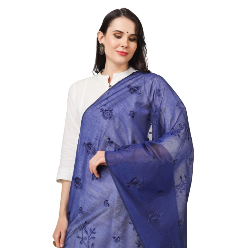 Women's Cotton Embroidered Dupatta (Blue, Length: 2.25 to 2.50 Mtr)