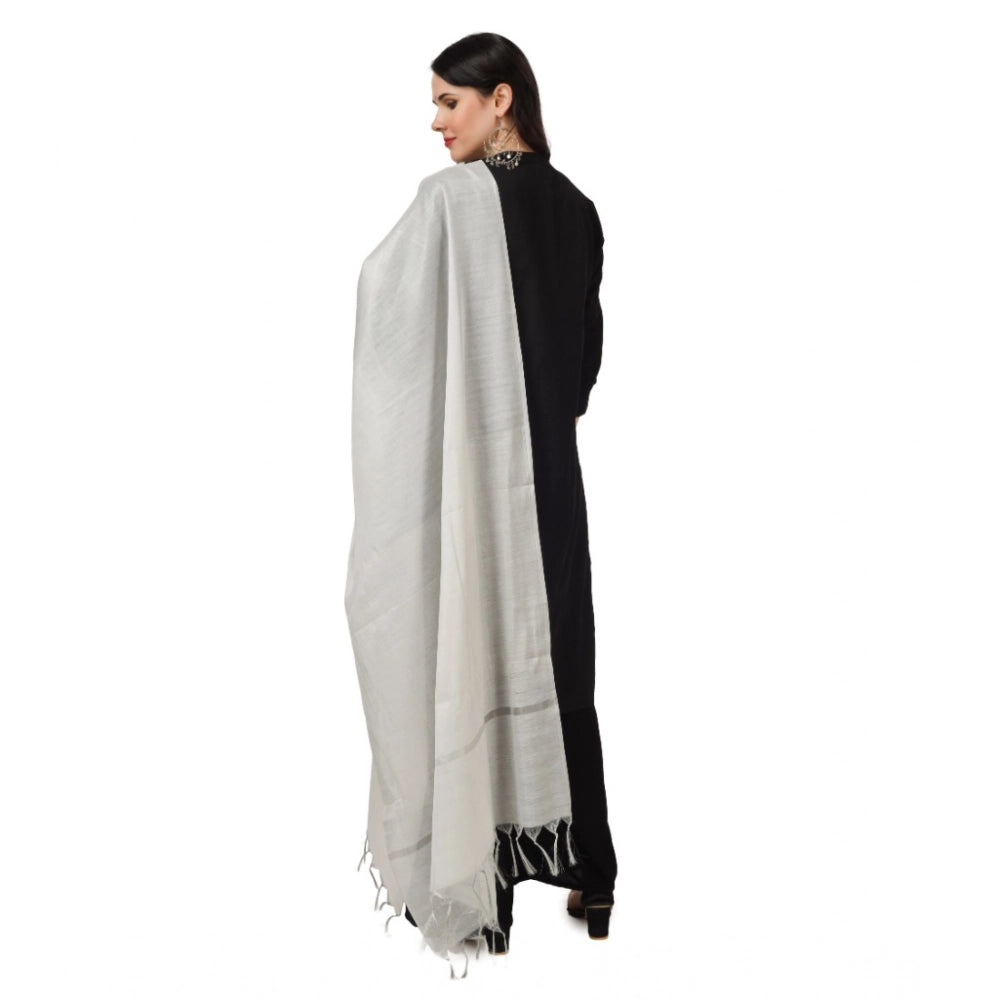 Women's Chanderi Solid Dupatta (White, Length: 2.25 to 2.50 Mtr)