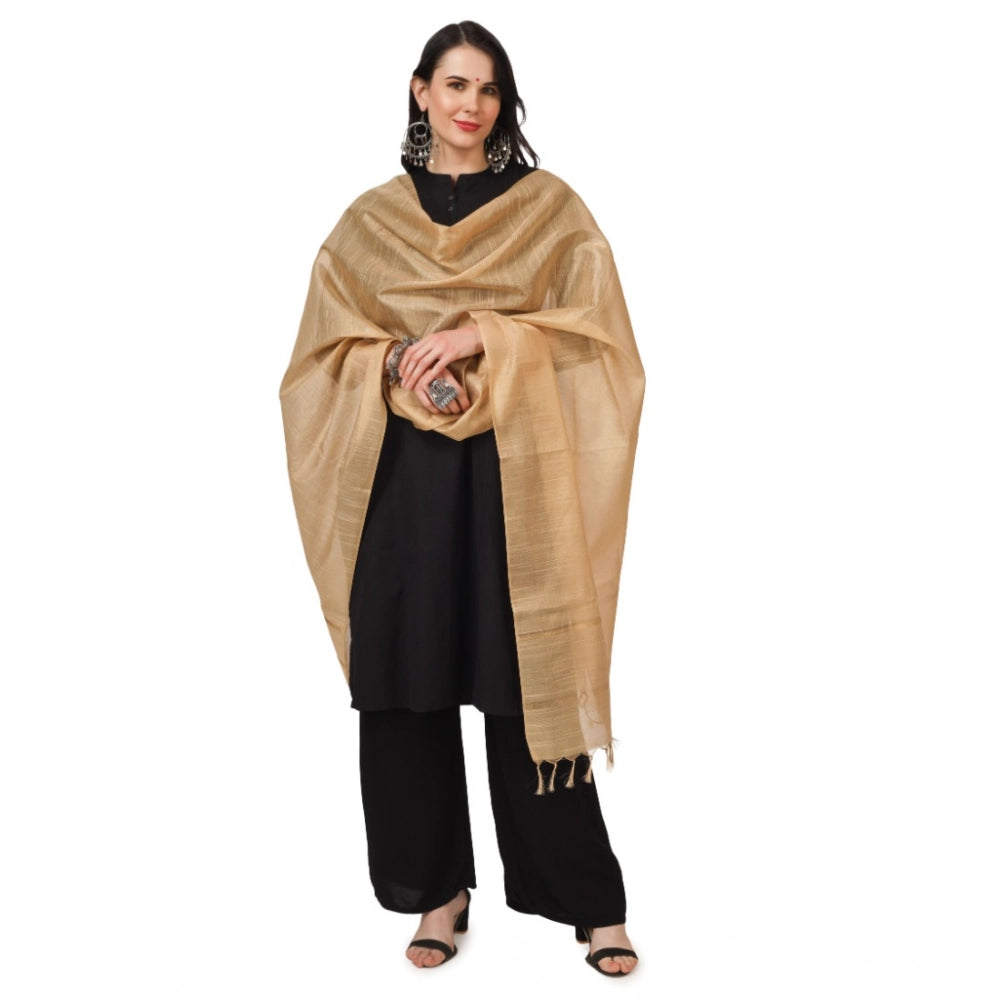Women's Chanderi Solid Dupatta (Gold, Length: 2.25 to 2.50 Mtr)