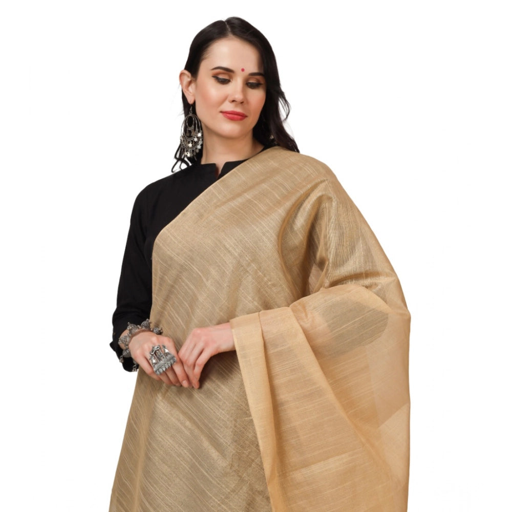 Women's Chanderi Solid Dupatta (Gold, Length: 2.25 to 2.50 Mtr)