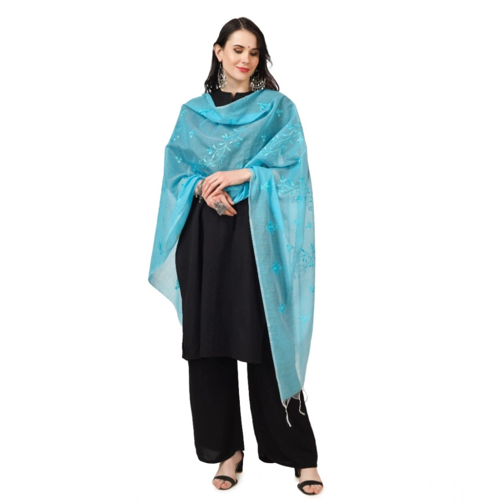 Women's Cotton Embroidered Dupatta (Aqua Blue, Length: 2.25 to 2.50 Mtr)