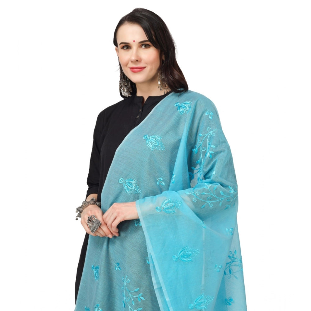 Women's Cotton Embroidered Dupatta (Aqua Blue, Length: 2.25 to 2.50 Mtr)