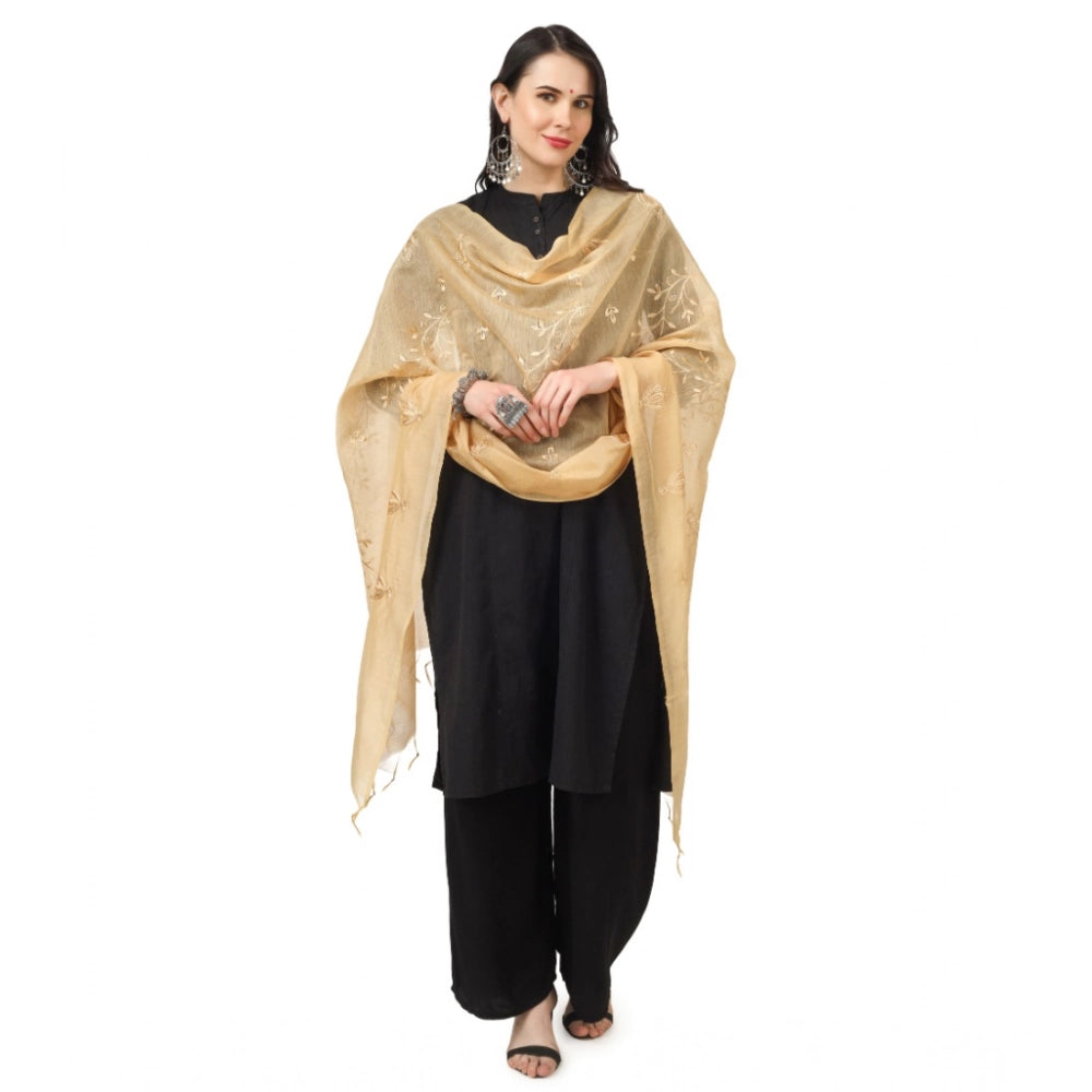 Women's Cotton Embroidered Dupatta (Gold, Length: 2.25 to 2.50 Mtr)