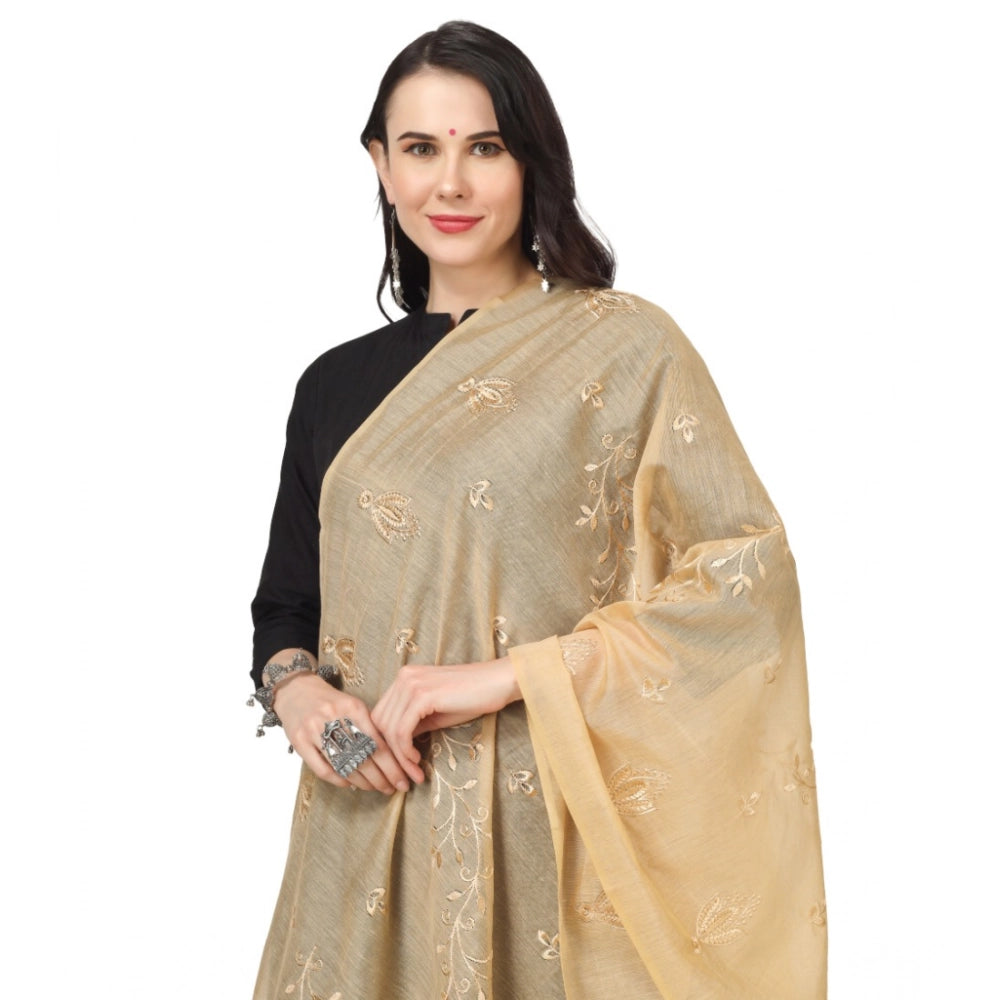 Women's Cotton Embroidered Dupatta (Gold, Length: 2.25 to 2.50 Mtr)