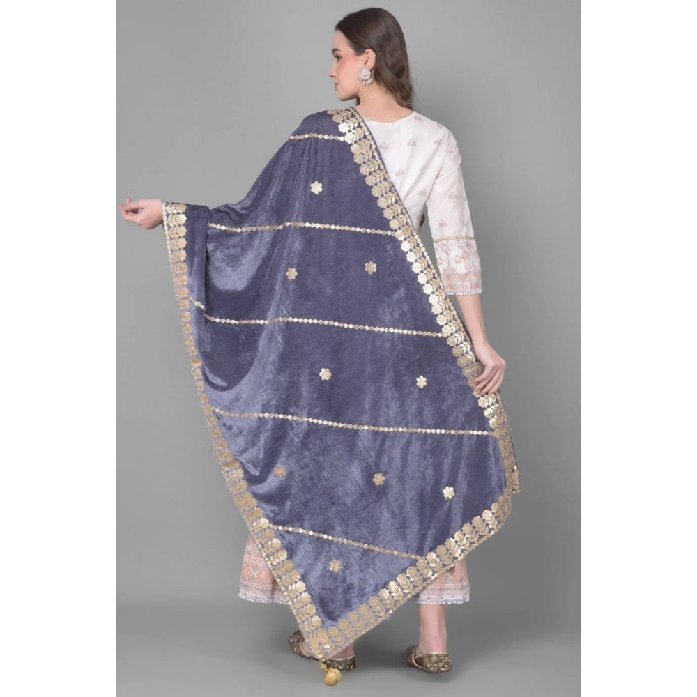 Women's Velvet Gotta Patti Dupatta (Grey, Length: 2.25 to 2.50 Mtr)