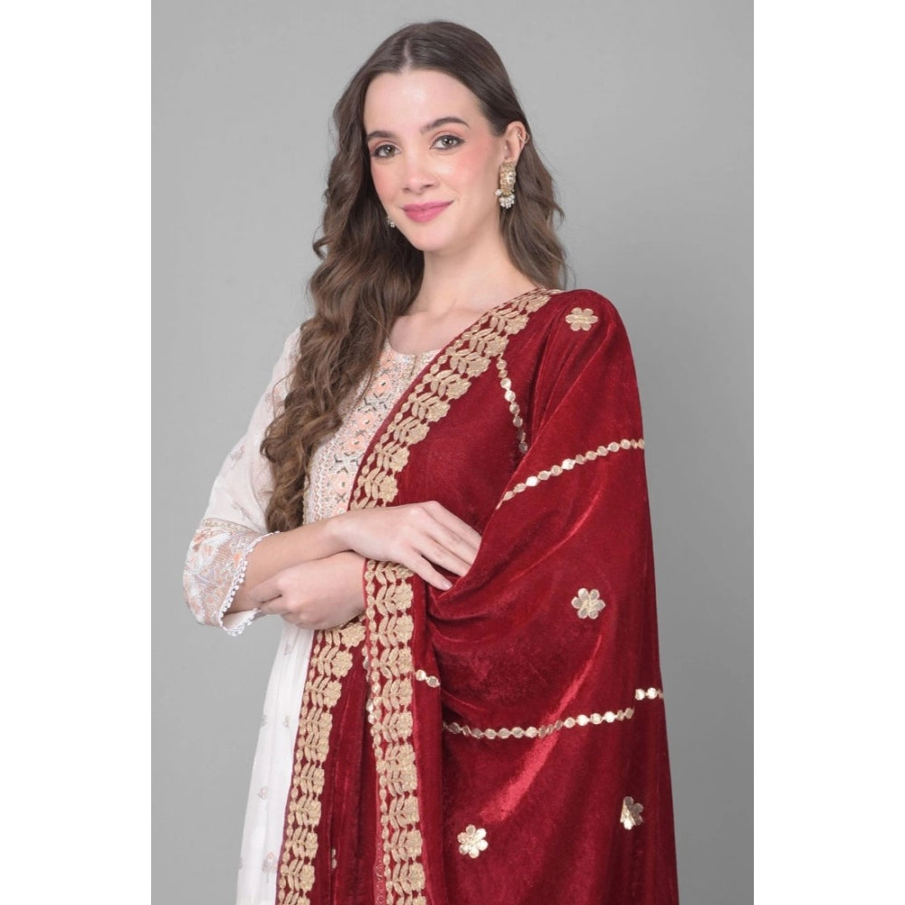 Women's Velvet Gotta Patti Dupatta (Maroon, Length: 2.25 to 2.50 Mtr)