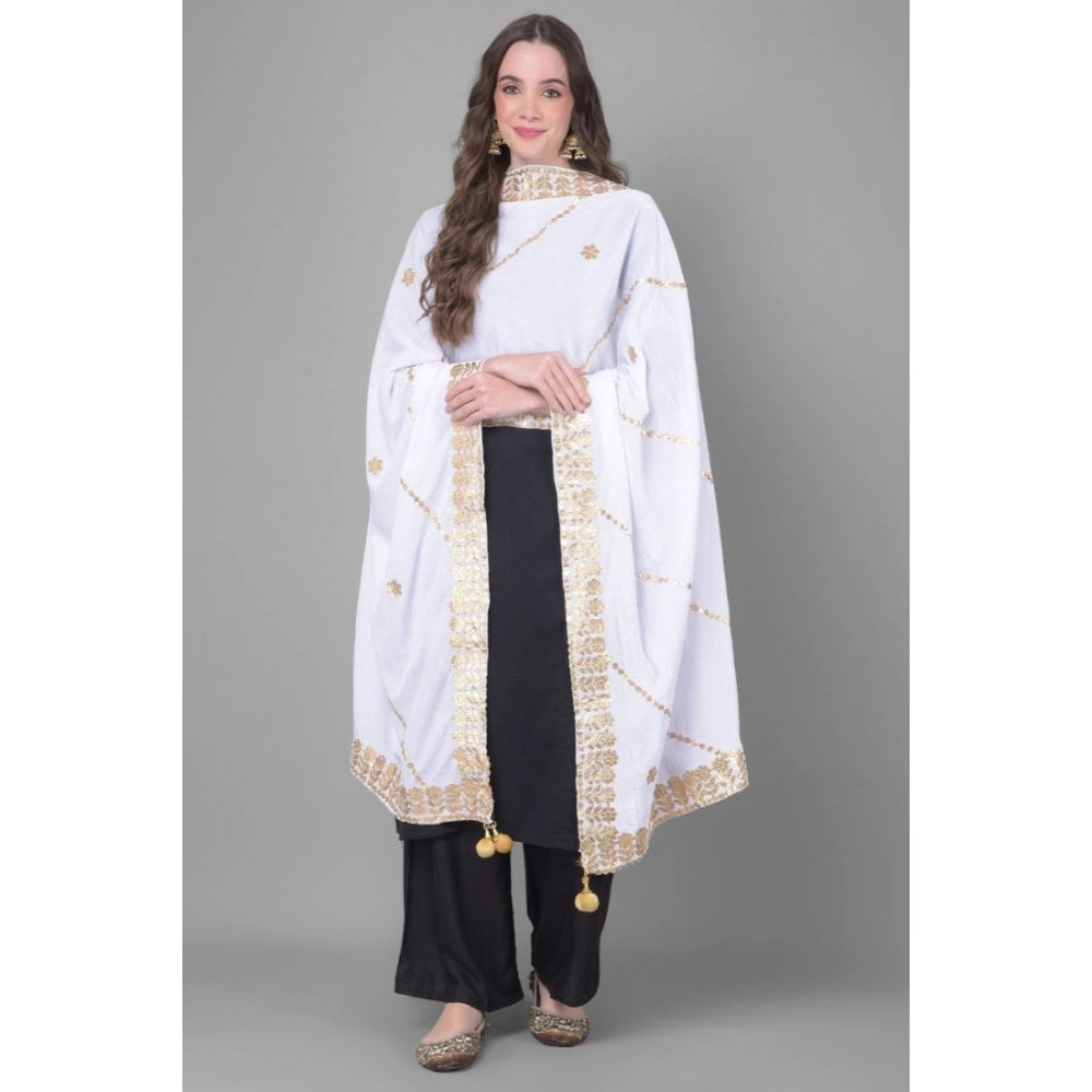 Women's Velvet Gotta Patti Dupatta (Off White, Length: 2.25 to 2.50 Mtr)