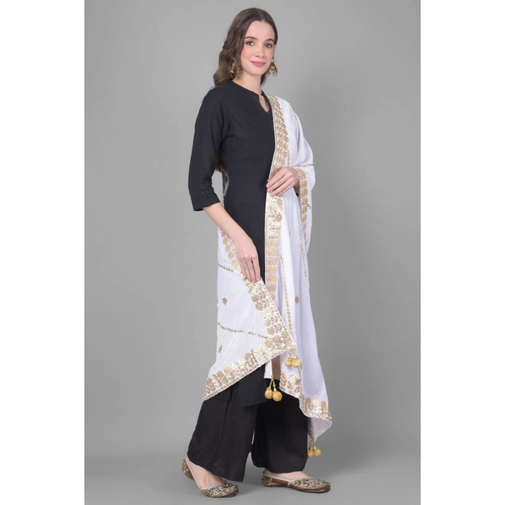 Women's Velvet Gotta Patti Dupatta (Off White, Length: 2.25 to 2.50 Mtr)