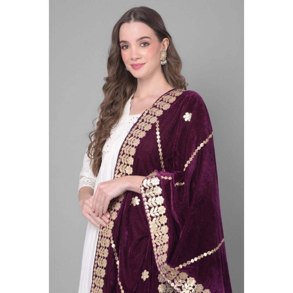 Women's Velvet Gotta Patti Dupatta (Wine, Length: 2.25 to 2.50 Mtr)